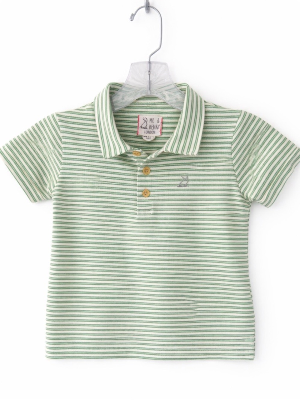 Me & Henry London Green & White Stripe Cotton Blend Polo Shirt Size 4/5